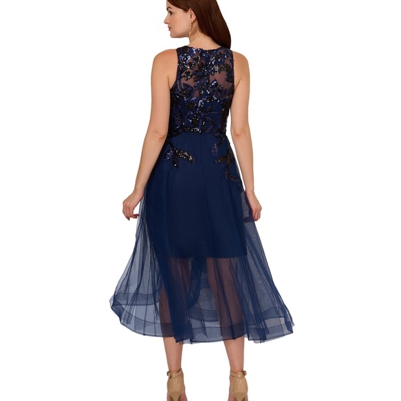 Adrianna Papell Elegant Navy Blue Sequin Dress - Picture 12 of 14
